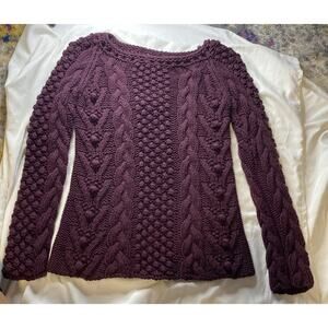 Moda International Women’s Cable Knit Plum Fishermen Sweater Cottagecore Size XS